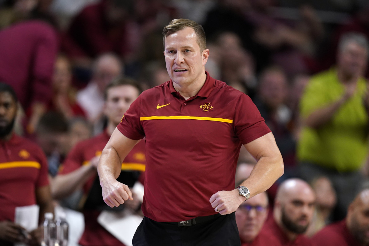 Iowa State head coach T.J. Otzelberger watches from the bench during the first half of an NCAA college basketball game against TCU